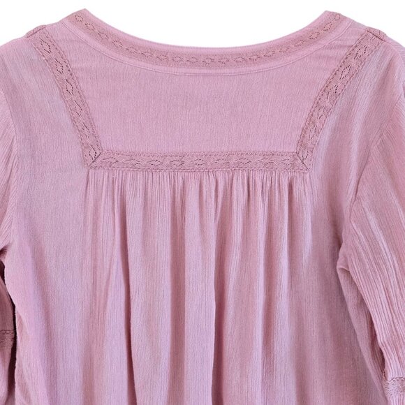 J. Jill Rose Pink Peasant Blouse Embroidered 3/4 Sleeves Pleated Back XS Petite - Picture 6 of 9